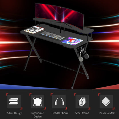 The office desk against a dark background with icons highlighting its key features