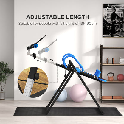 the inversion table in a room with a close-up of the height adjustment mechanism