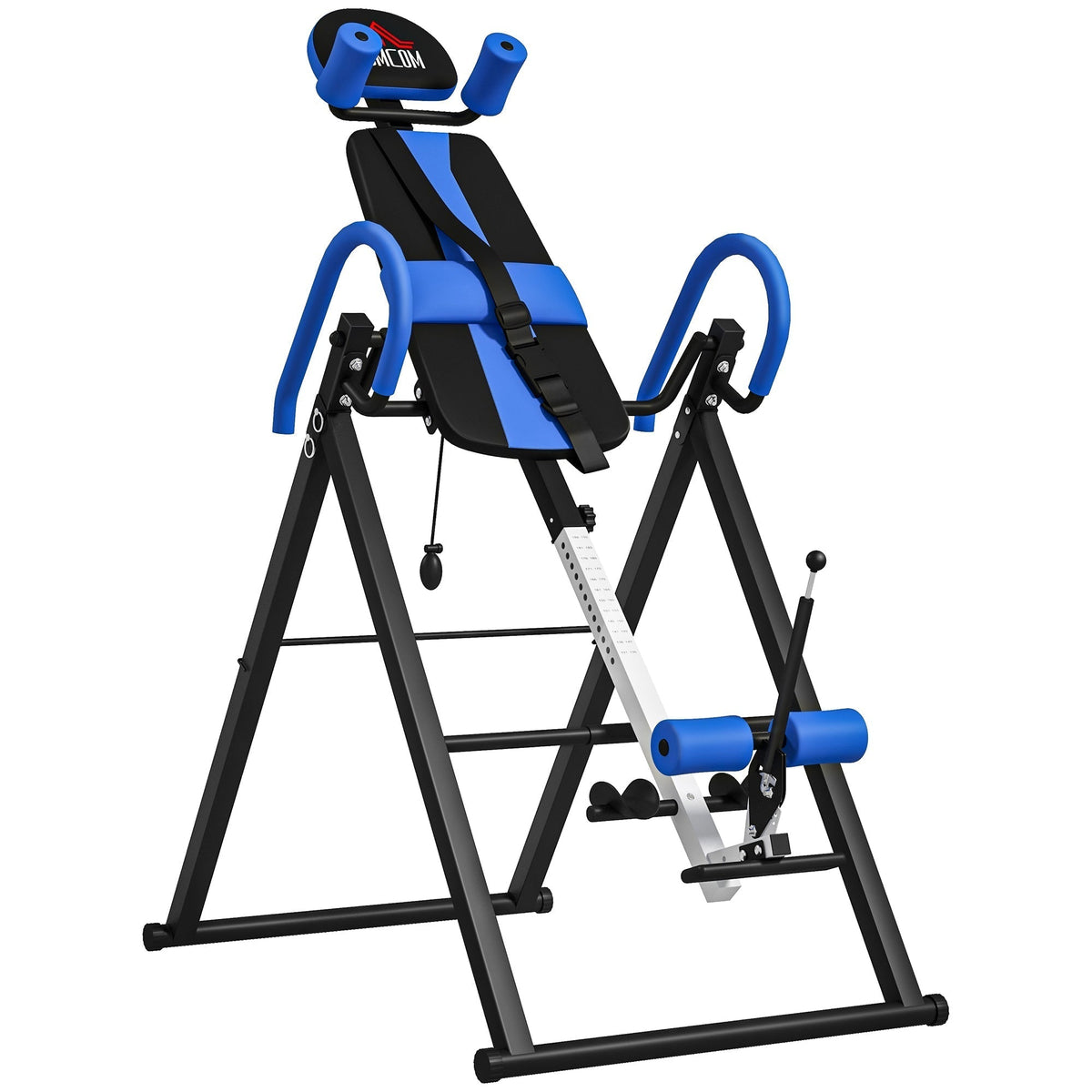 HOMCOM Gravity Inversion Table with blue padding and black frame on a white background