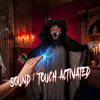 The Halloween werewolf decoration being activated by touch