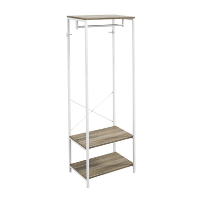 HOMCOM Hallway Coat Rack and Shoe Bench Tree - Grey, a tall, slim coat rack with a hanging rail and two shelves