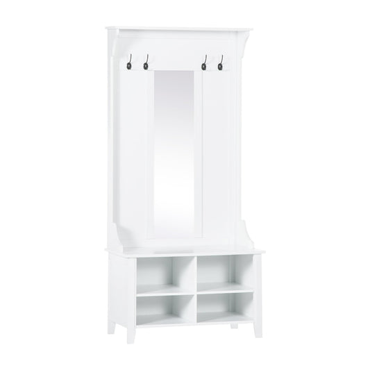 HOMCOM Hallway Furniture Set a white coat rack with a mirror, shoe storage and hooks