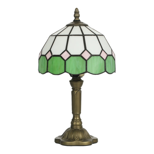 HOMCOM Handmade Art Deco Glass Table Lamp with white and green glass panels