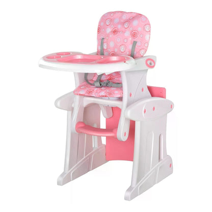 HOMCOM HDPE 3-in-1 Baby Booster High Chair Pink in pink and white, a front view showing the tray and seat