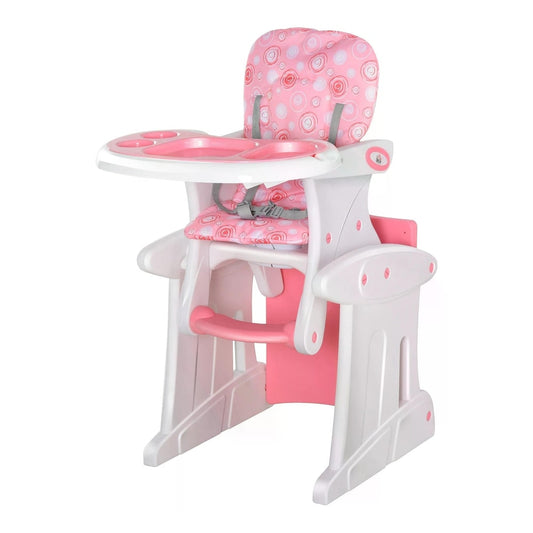 HOMCOM HDPE 3-in-1 Baby Booster High Chair Pink in pink and white, a front view showing the tray and seat