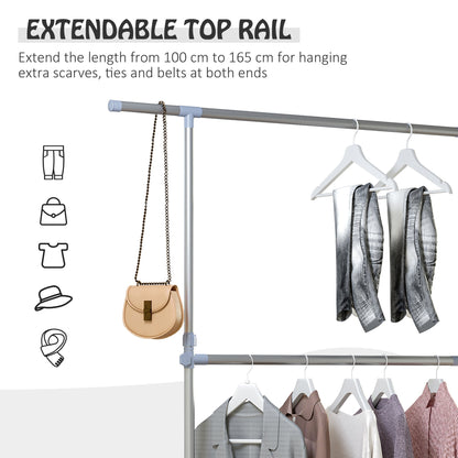 The laundry rail showing the extendable top bar with a handbag hanging from the side
