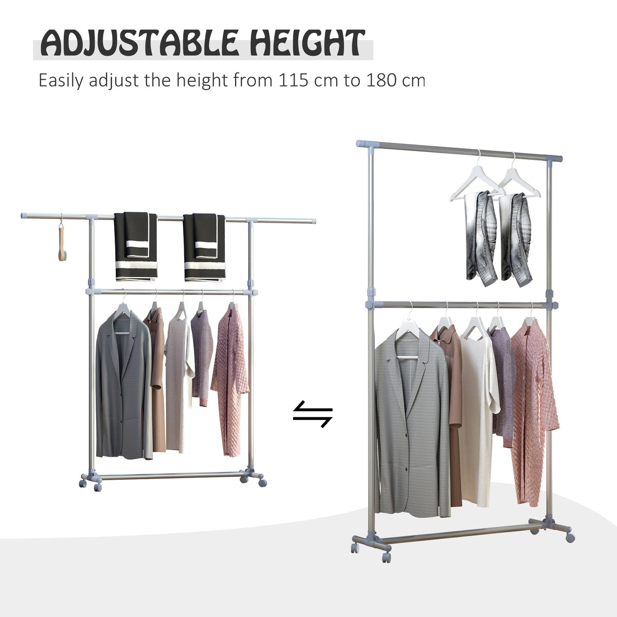The laundry stand showing how the height can be adjusted between two different levels