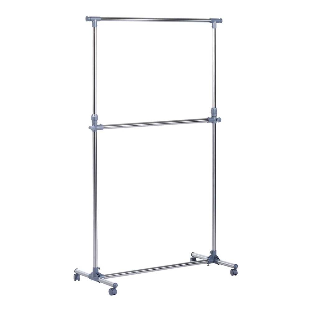 HOMCOM Heavy Duty Clothes Hanger Garment Rail Hanging Display Stand with two tiers and wheels