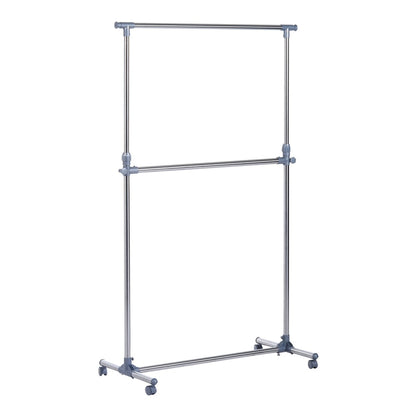 HOMCOM Heavy Duty Clothes Hanger Garment Rail Hanging Display Stand with two tiers and wheels