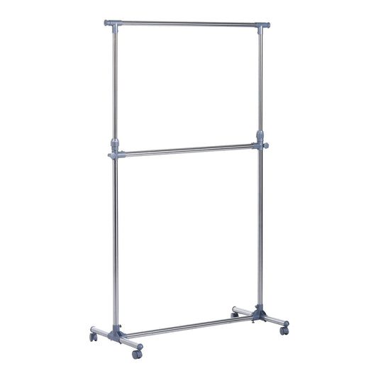 HOMCOM Heavy Duty Clothes Hanger Garment Rail Hanging Display Stand with two tiers and wheels