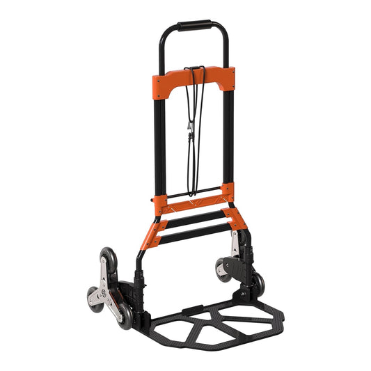 HOMCOM Heavy Duty Foldable Trolley on Wheels in black and orange with a tri-wheel design