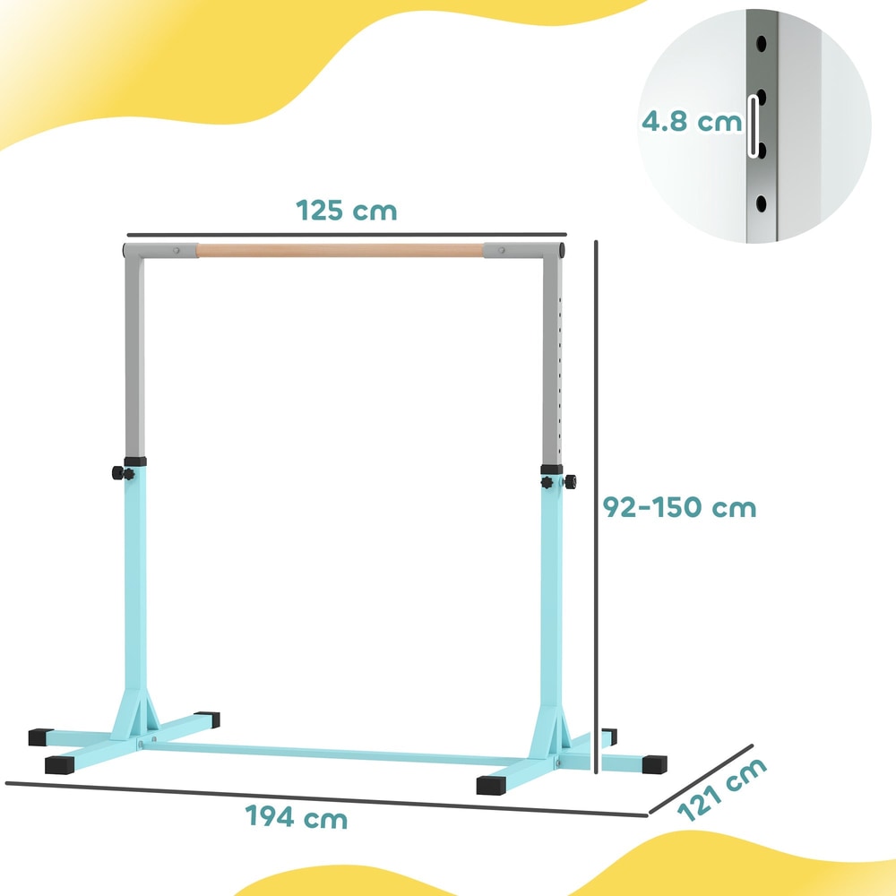 Diagram showing the dimensions of the kids gymnastics bar