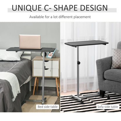 The side table shown in two different living room settings next to a bed and a sofa