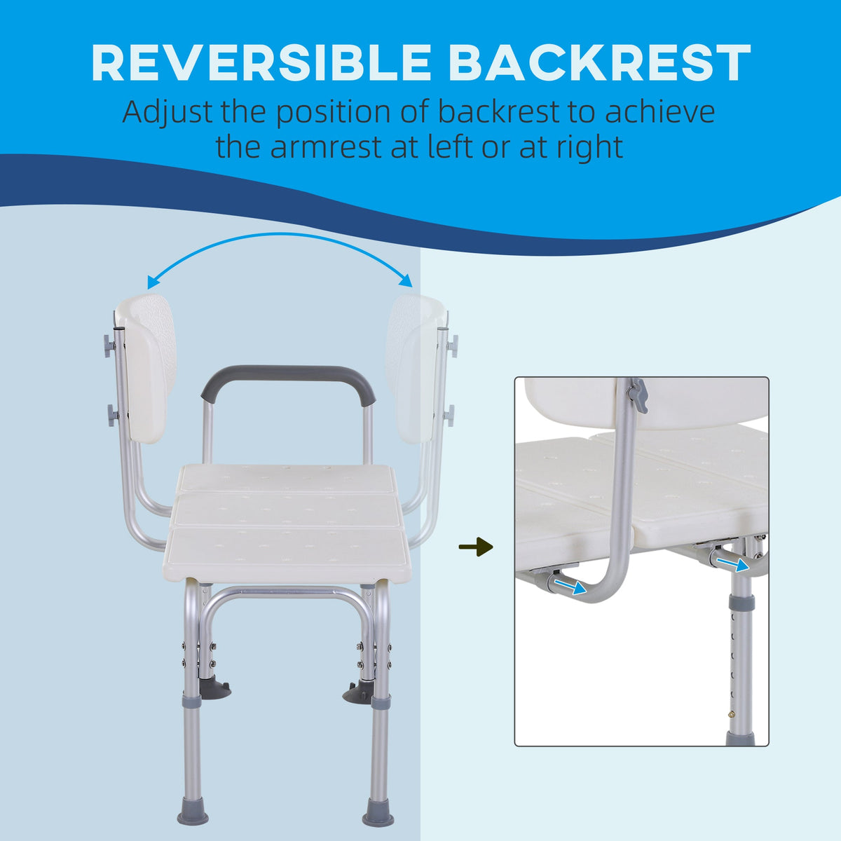 The shower stool with reversible backrest shown