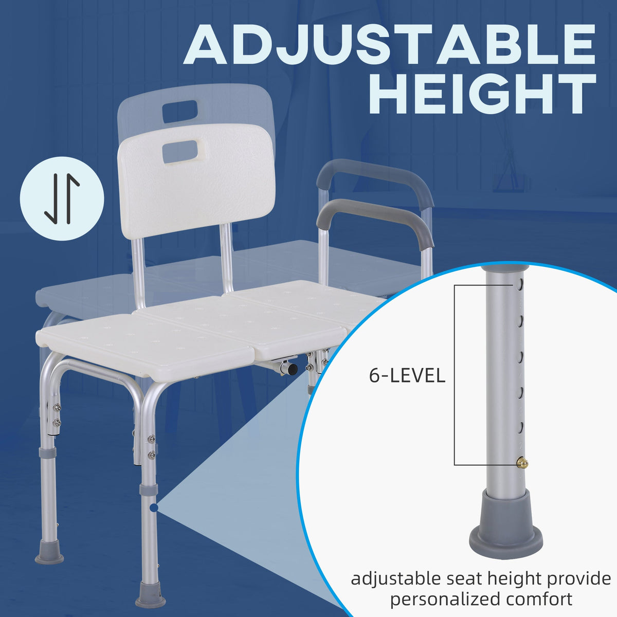 The shower stool showing its adjustable height feature