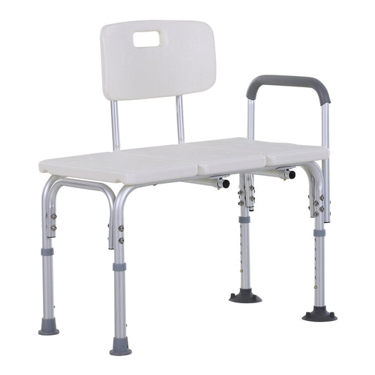 HOMCOM Height Adjustable Shower Chair with backrest and armrests, white
