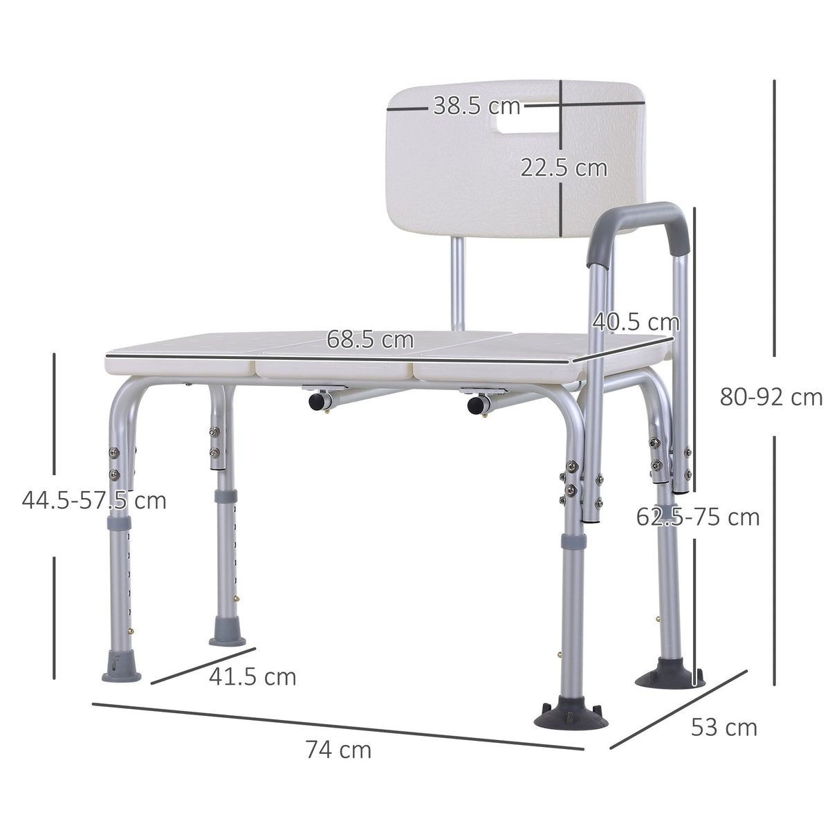 The shower stool with dimensions shown