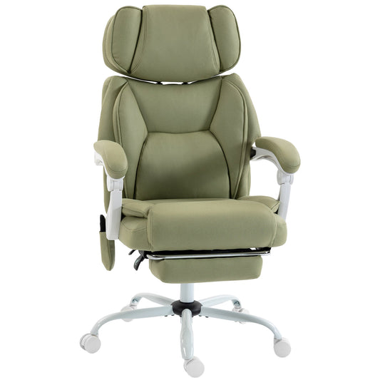 HOMCOM High Back Vibration Massage Office Chair in lime green with a footrest and white base