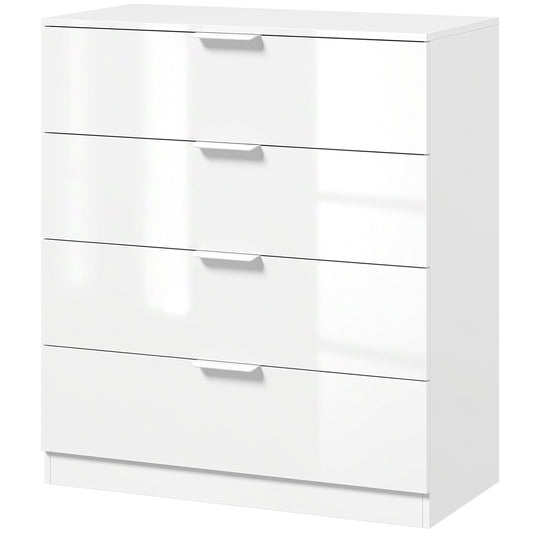 HOMCOM High Gloss 4-Drawer Chest of Drawers in High Gloss White