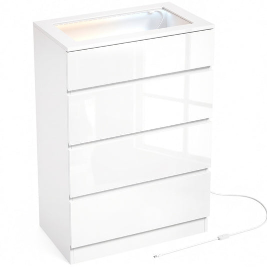 HOMCOM High Gloss 4 Drawer Chest of Drawers in White
