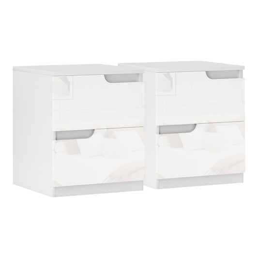 HOMCOM High Gloss Bedside Table Set of 2 in white with two drawers each