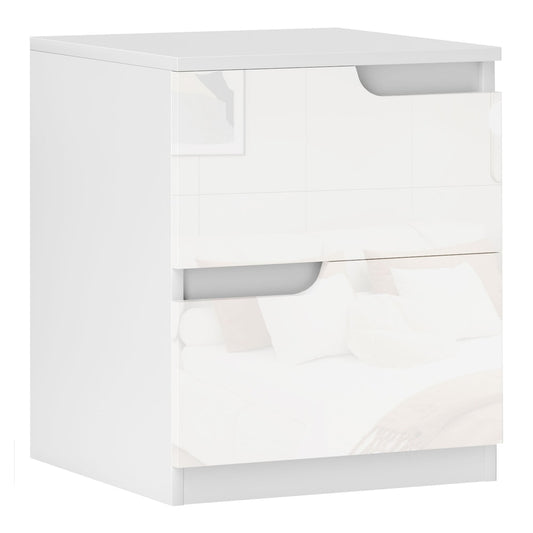 HOMCOM High Gloss Bedside Table in white with two drawers