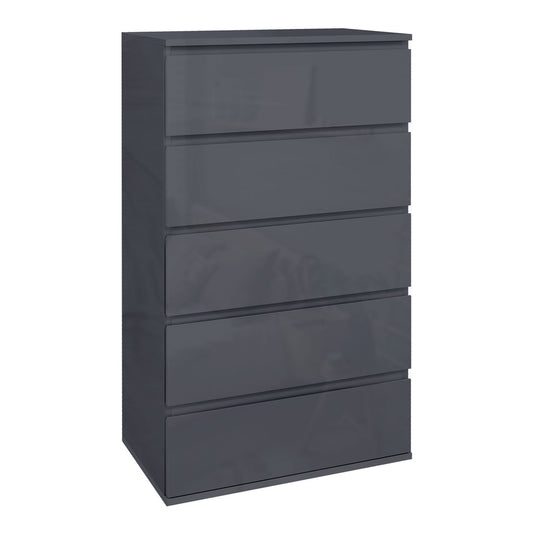 HOMCOM 5-Drawer Modern Dresser in grey high gloss finish, front view