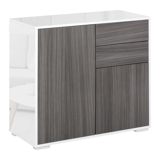 HOMCOM High Gloss Frame Sideboard in grey and white with two doors and two drawers