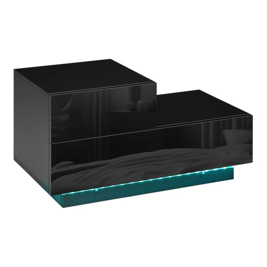 HOMCOM High Gloss Front Bedside Table with drawers and RGB LED light base