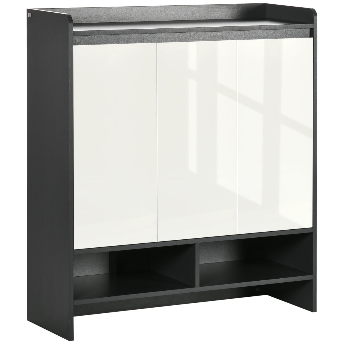 HOMCOM High Gloss Shoe Cabinet with white doors and open shelves in grey finish