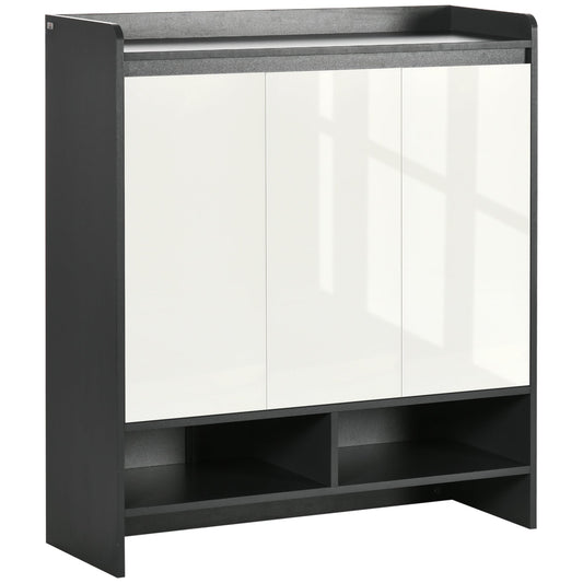 HOMCOM High Gloss Shoe Cabinet with white doors and open shelves in grey finish