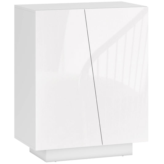 HOMCOM High Gloss Storage Cabinet, a white freestanding cupboard with two doors and a plinth base