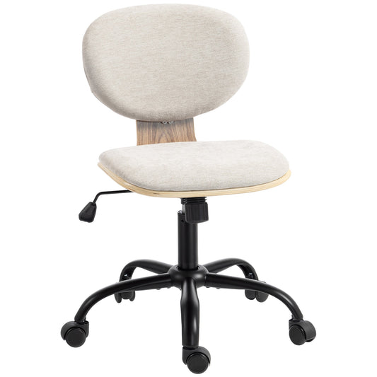 HOMCOM Home Office Desk Chair in light grey fabric with a wooden backrest and black base