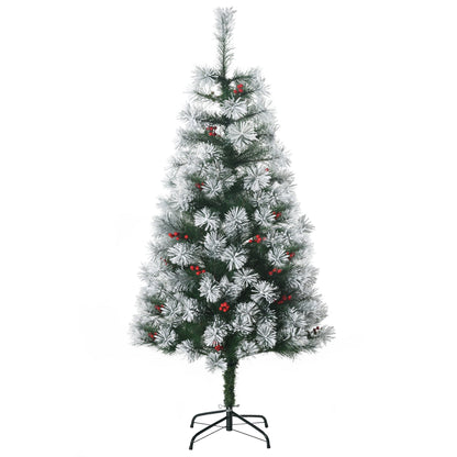 HOMCOM Indoor Christmas Tree Artificial Berry Xmas Decoration with metal stand and 184 tips