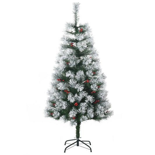 HOMCOM Indoor Christmas Tree Artificial Berry Xmas Decoration with metal stand and 184 tips