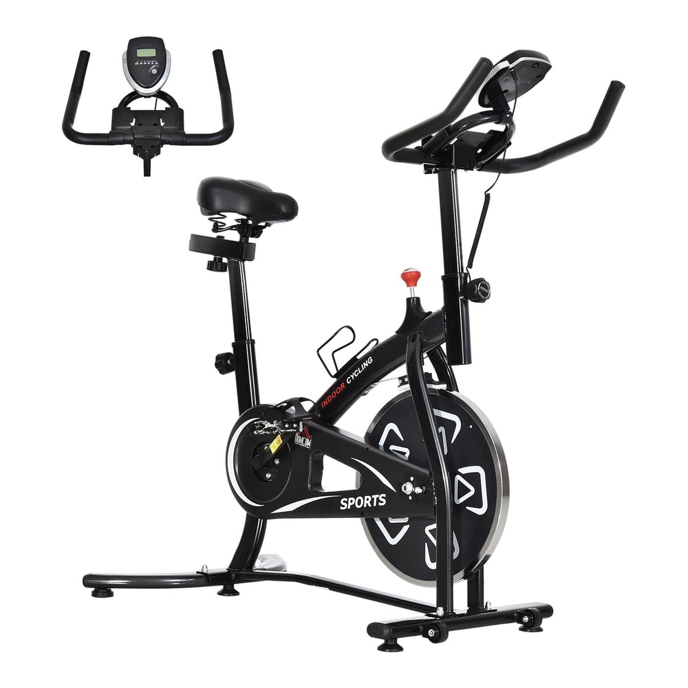 HOMCOM Indoor Stationary Exercise Bike with LCD monitor and bottle holder, front three-quarter view
