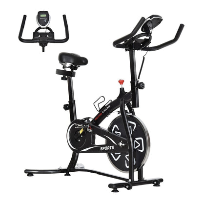 HOMCOM Indoor Stationary Exercise Bike with LCD monitor and bottle holder, front three-quarter view