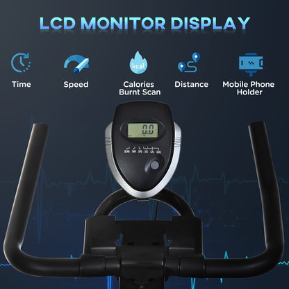 Close-up of the LCD monitor display on the exercise bike handlebars