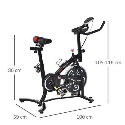 Stationary exercise bike with dimensions shown in cm