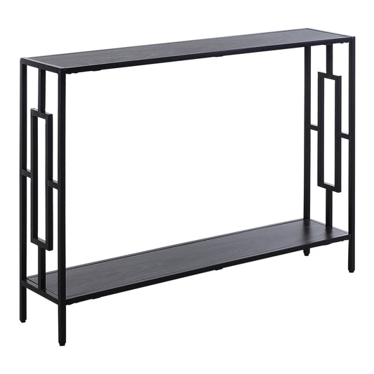 HOMCOM Industrial Console Table with Storage Shelf, a narrow black metal framed table with a lower shelf