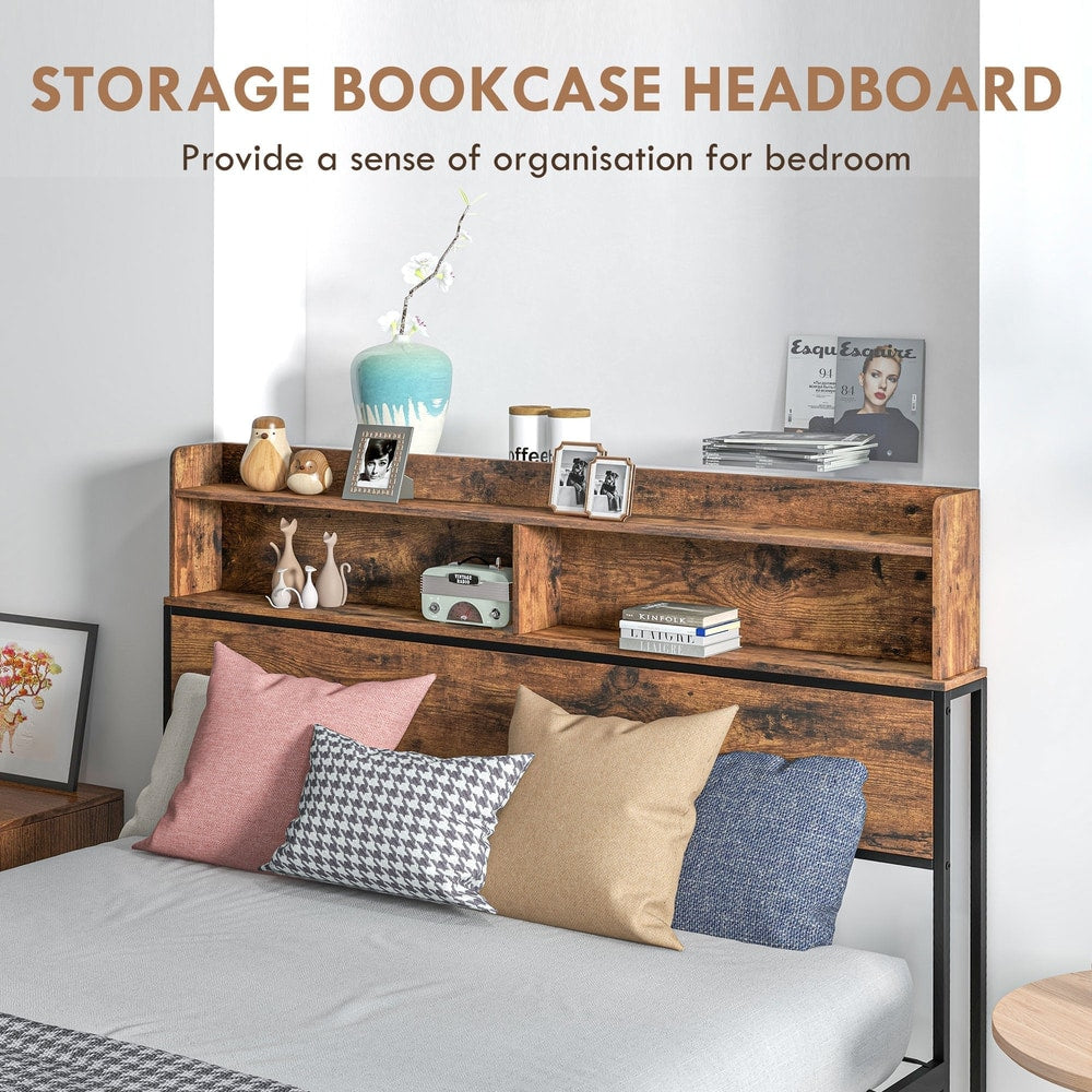 The storage bookcase headboard of the industrial double bed