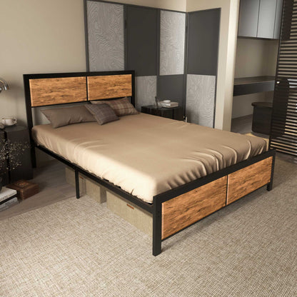 HOMCOM Industrial Double Bed Frame in Rustic Brown