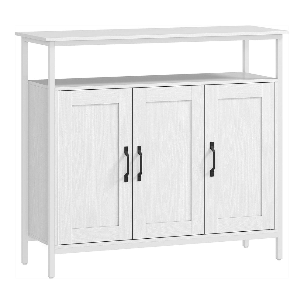 HOMCOM Industrial Kitchen Sideboard with Open Shelf, a white three-door cabinet with a top shelf