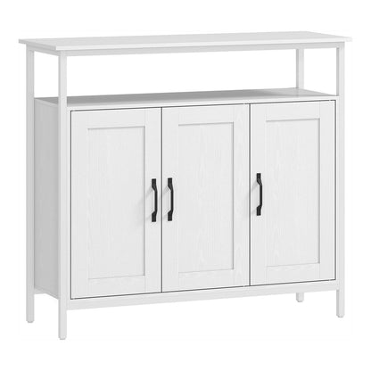HOMCOM Industrial Kitchen Sideboard with Open Shelf, a white three-door cabinet with a top shelf