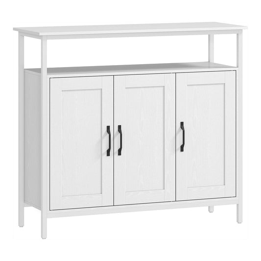HOMCOM Industrial Kitchen Sideboard with Open Shelf, a white three-door cabinet with a top shelf