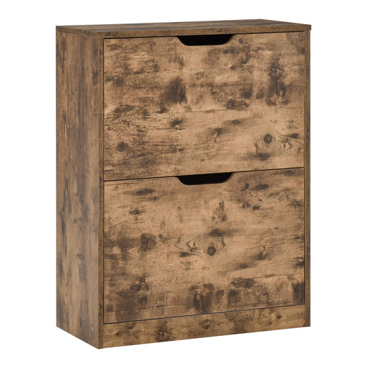 HOMCOM Industrial Shoe Cabinet with 2 Flip Drawers, a narrow freestanding shoe storage organiser in rustic brown