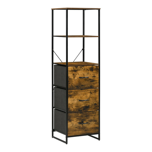 HOMCOM Industrial Storage Cabinet with two open shelves and three foldable fabric drawers