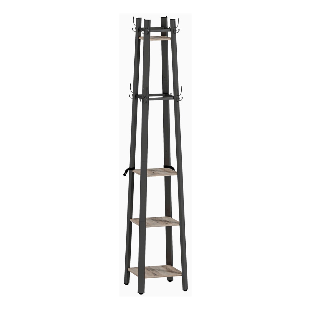 HOMCOM Industrial-Style Four Shelf Coat Stand with hooks and shelves