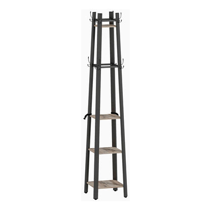 HOMCOM Industrial-Style Four Shelf Coat Stand with hooks and shelves