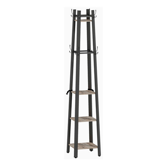 HOMCOM Industrial-Style Four Shelf Coat Stand with hooks and shelves